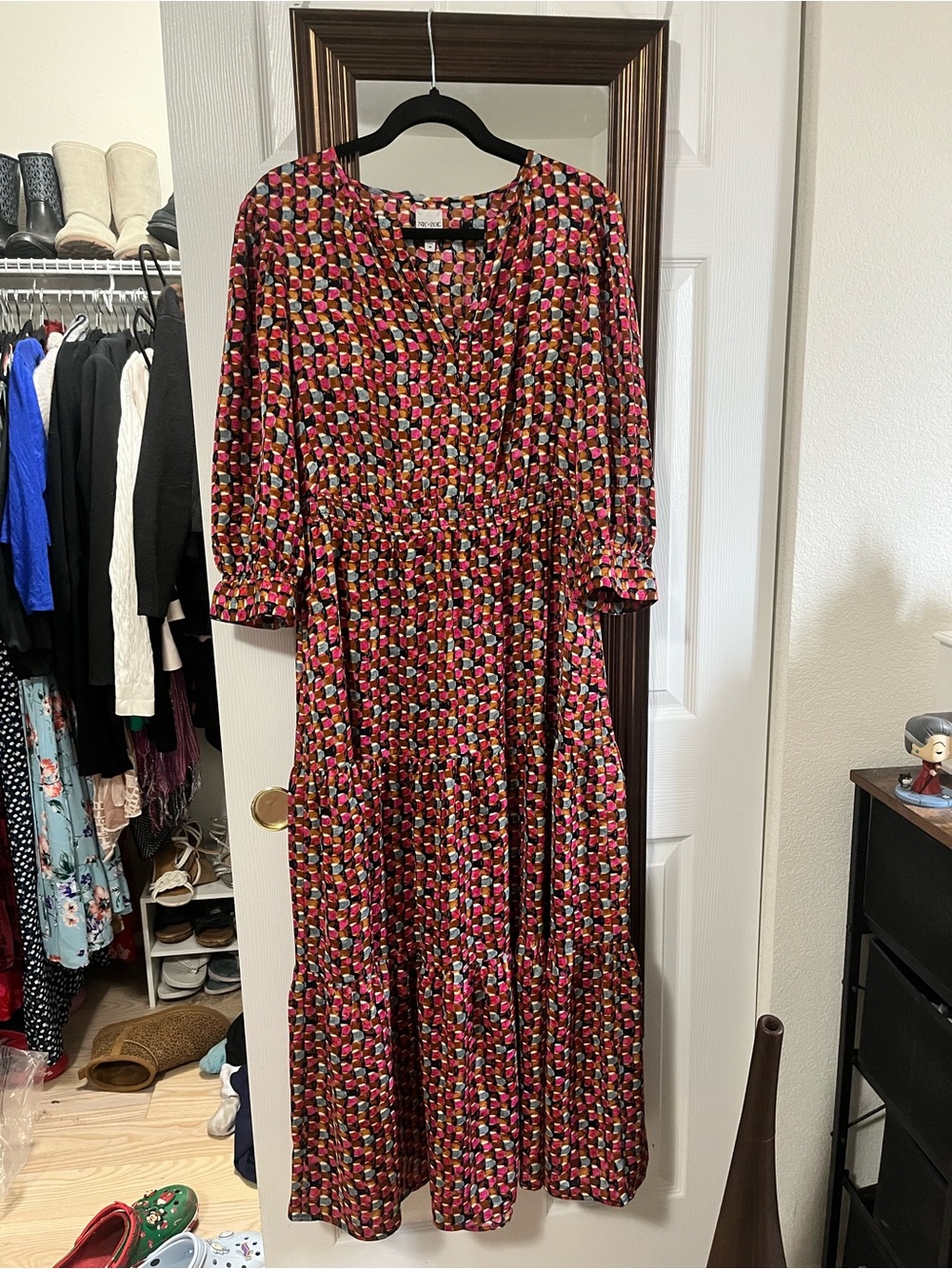 Nic+Zoe red & pink patterned midi dress
